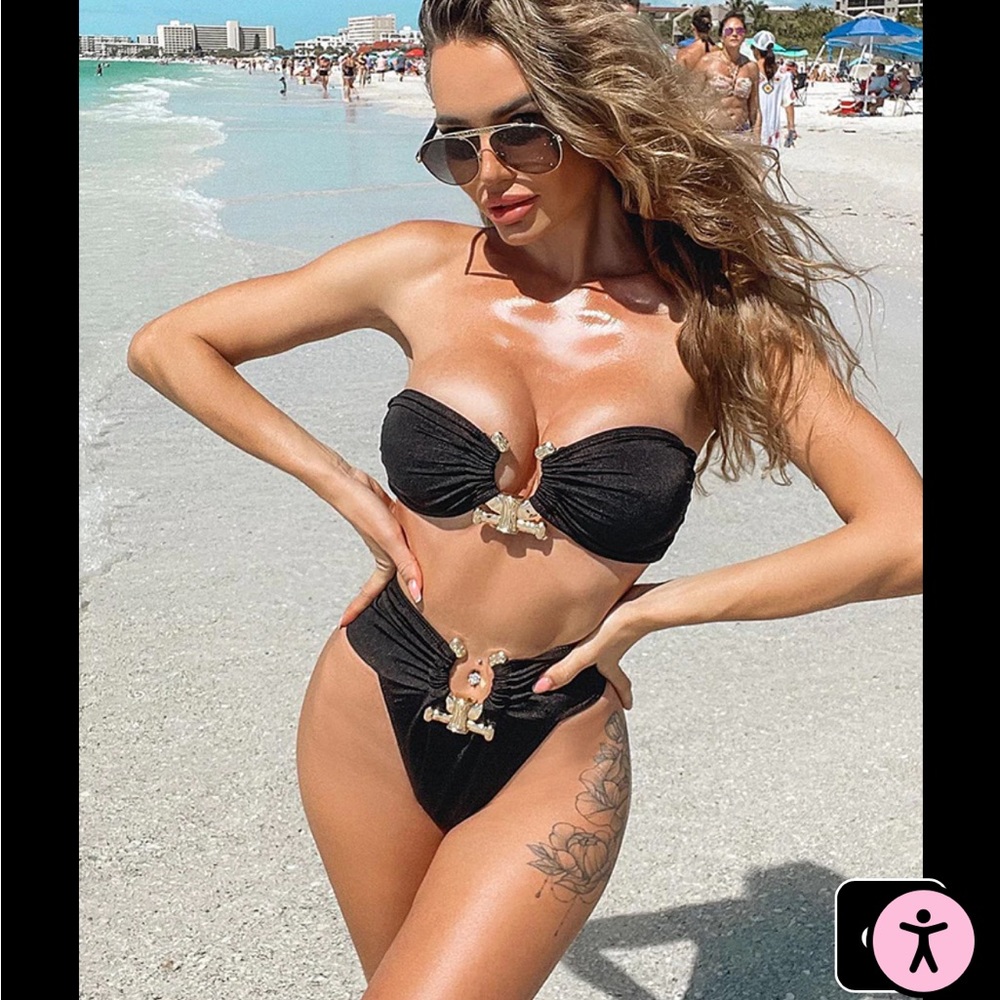 Black Hammered Trim High Waist Bikini